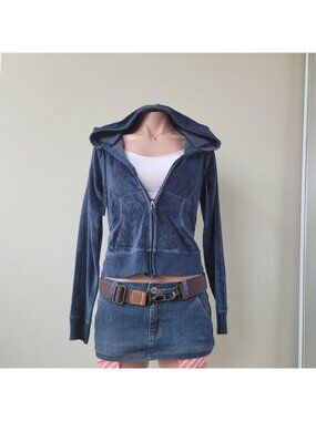 Marks &amp; Spencer Navy Blue Soft Terry Cropped Velour Zip Up Hoodie (UK 12)
